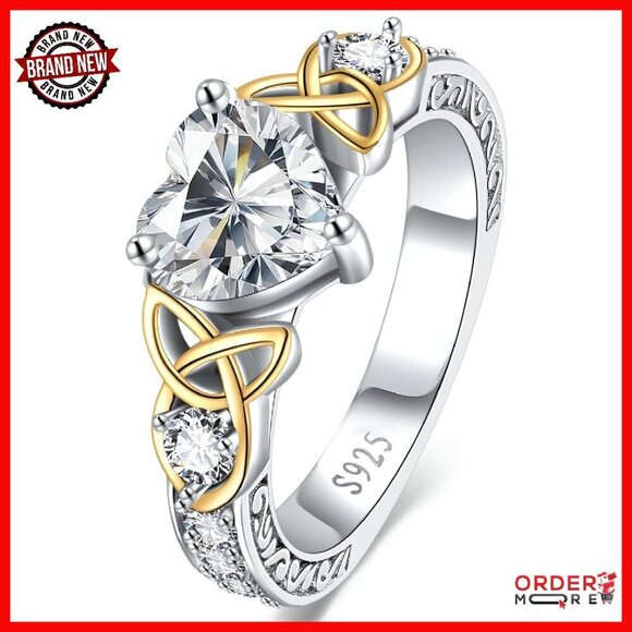 Jewelry - 2CT Moissanite Heart Celtic Knot Sterling Silver Ring Size 7